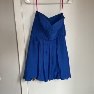 Betsey Johnson Strapless Bubble Hem Silk Mini Dress Size 8 Royal Blue
